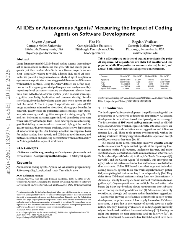 AI IDEs or Autonomous Agents? Measuring the Impact of Coding
Agents on Software Development