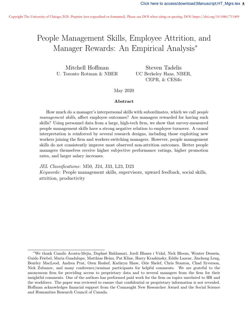 People Management Skills, Employee Attrition, and
Manager Rewards: An Empirical Analysis