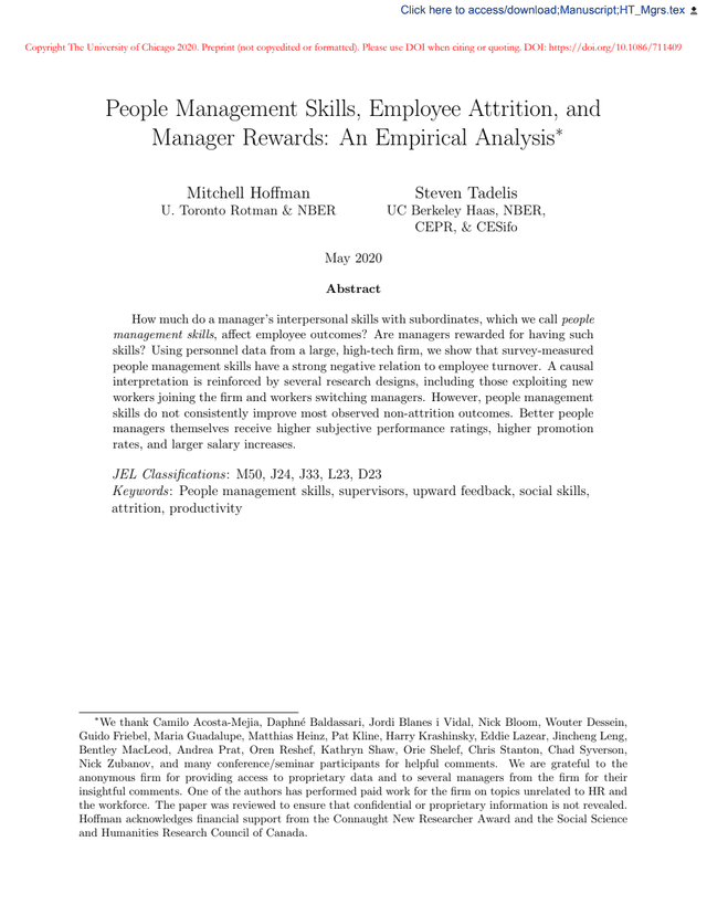 People Management Skills, Employee Attrition, and
Manager Rewards: An Empirical Analysis
